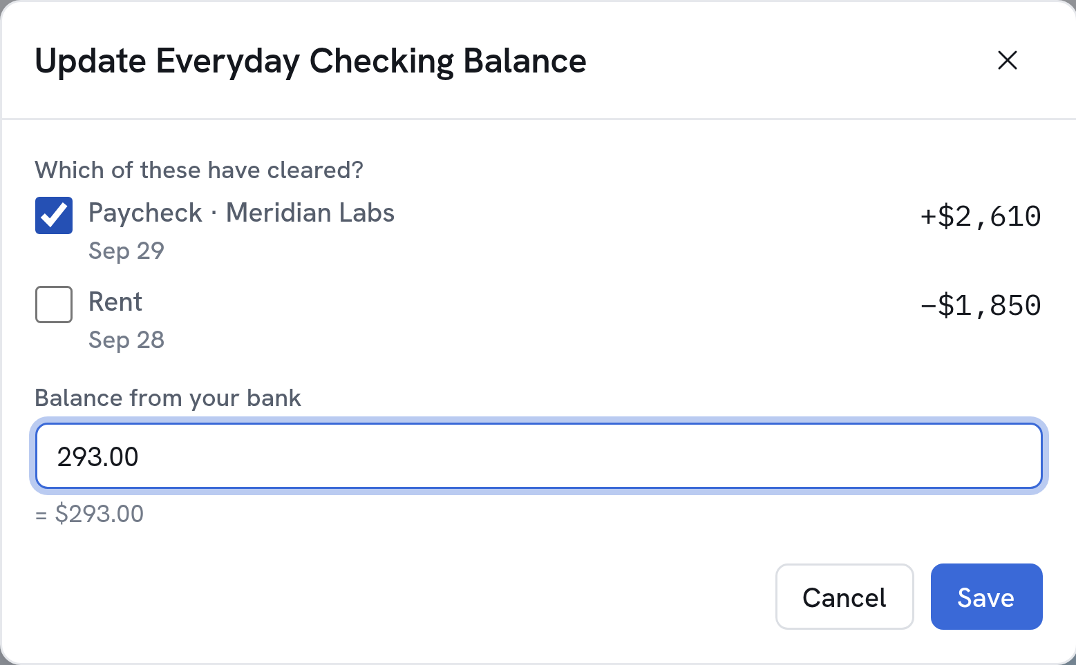 Updating an account balance with a single tap